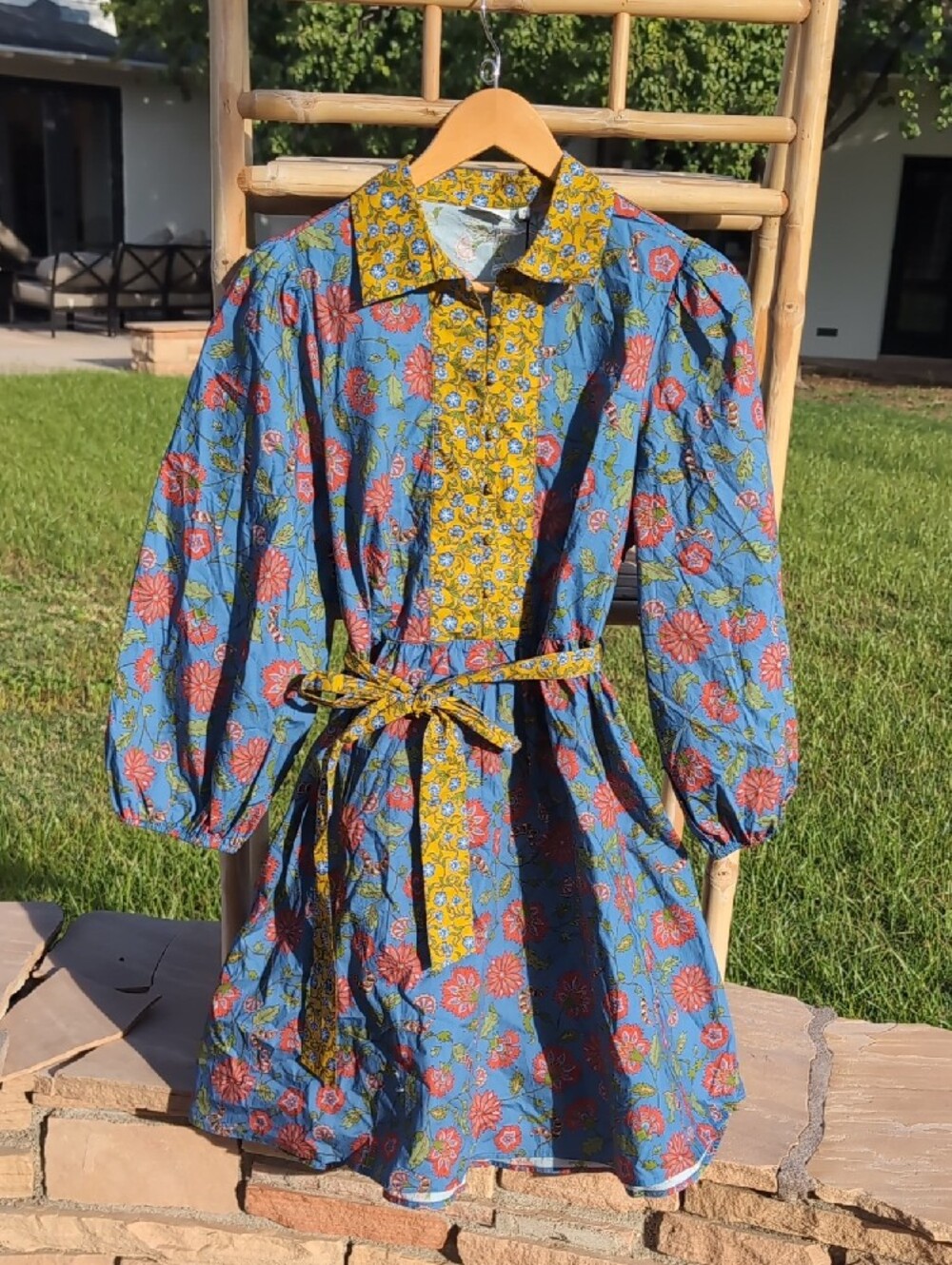 NWT Hermoza Hale Collared Mini Dress Dusky Bloom Blue Floral‎ Cotton